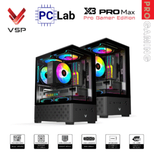 Vỏ case PC máy tính VSP X3 PRO MAX (M-ATX, Mid Tower, Trắng/Đen)