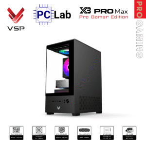 Vỏ case PC máy tính VSP X3 PRO MAX (M-ATX, Mid Tower, Trắng/Đen)
