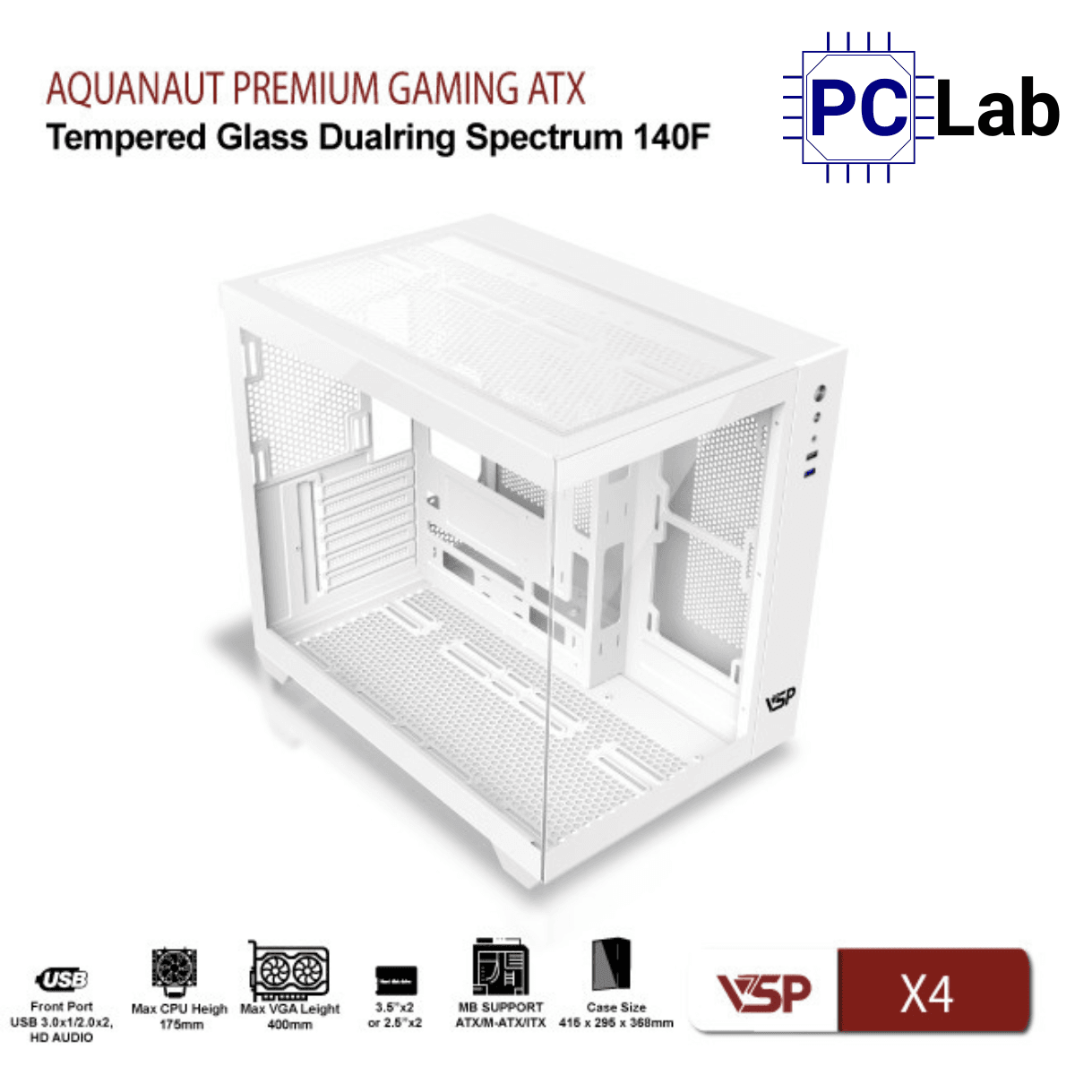 Vỏ case PC máy tính VSP X4 (ATX, Mid Tower, Trắng/Đen)
