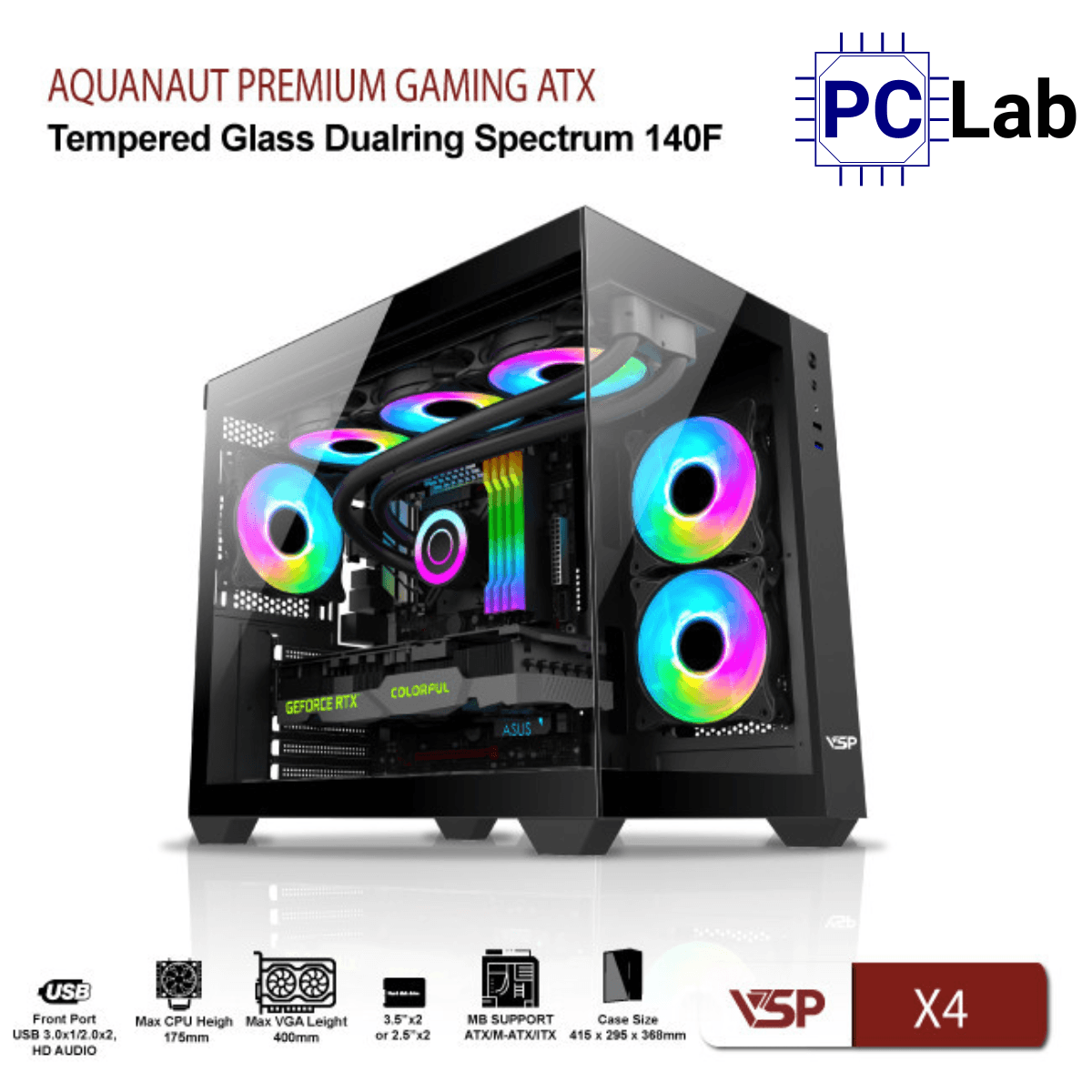 Vỏ case PC máy tính VSP X4 (ATX, Mid Tower, Trắng/Đen)