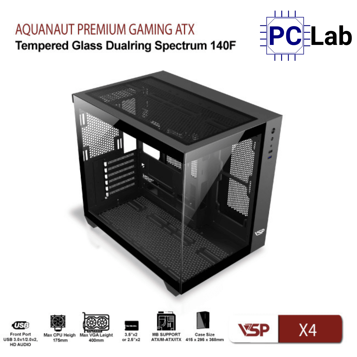 Vỏ case PC máy tính VSP X4 (ATX, Mid Tower, Trắng/Đen)