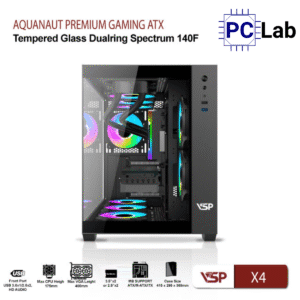 Vỏ case PC máy tính VSP X4 (ATX, Mid Tower, Trắng/Đen)
