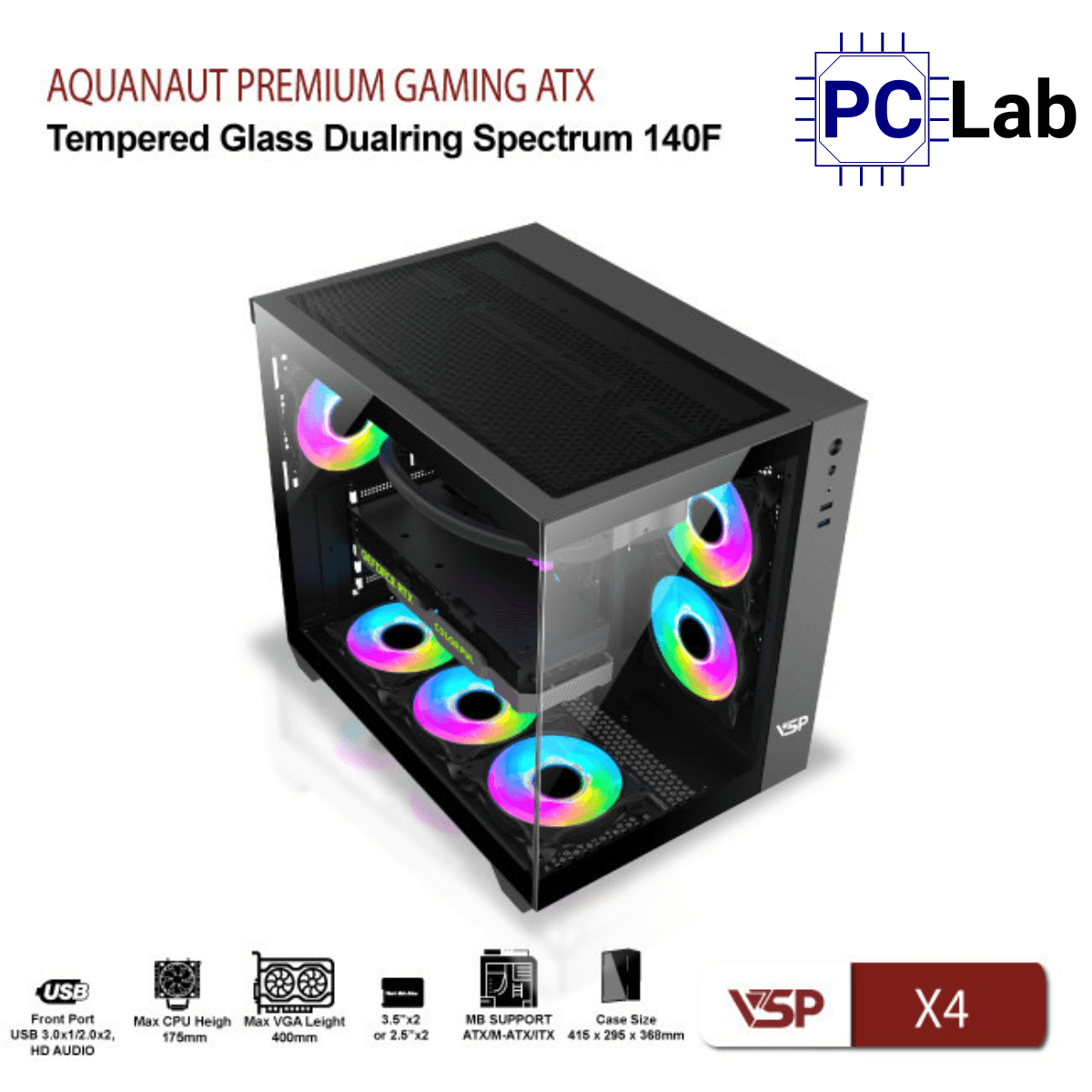 Vỏ case PC máy tính VSP X4 (ATX, Mid Tower, Trắng/Đen)