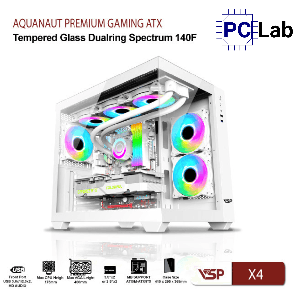 Vỏ case PC máy tính VSP X4 (ATX, Mid Tower, Trắng/Đen)