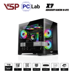 Vỏ case PC máy tính VSP X7 (M-ATX, Mid Tower, Trắng/Đen)