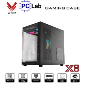 Vỏ case PC máy tính VSP X8 (M-ATX, Mid Tower, Trắng/Đen)