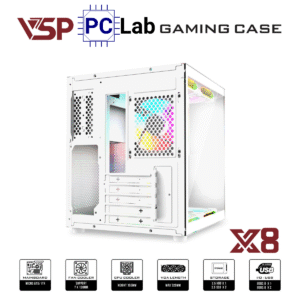 Vỏ case PC máy tính VSP X8 (M-ATX, Mid Tower, Trắng/Đen)
