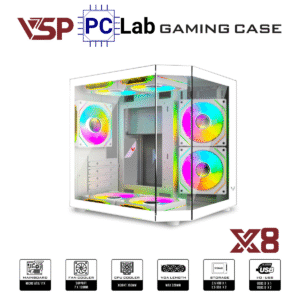 Vỏ case PC máy tính VSP X8 (M-ATX, Mid Tower, Trắng/Đen)