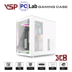 Vỏ case PC máy tính VSP X8 (M-ATX, Mid Tower, Trắng/Đen)