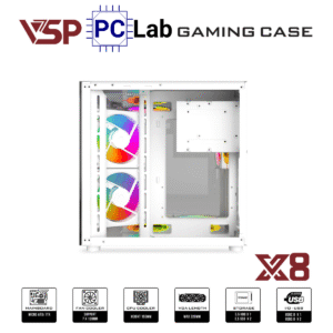 Vỏ case PC máy tính VSP X8 (M-ATX, Mid Tower, Trắng/Đen)