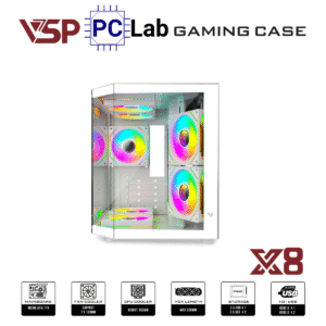 Vỏ case PC máy tính VSP X8 (M-ATX, Mid Tower, Trắng/Đen)