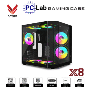 Vỏ case PC máy tính VSP X8 (M-ATX, Mid Tower, Trắng/Đen)
