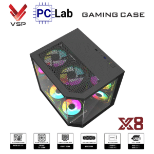 Vỏ case PC máy tính VSP X8 (M-ATX, Mid Tower, Trắng/Đen)