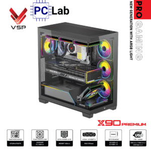 Vỏ case PC máy tính VSP X90 Premium (ATX, Mid Tower, Đen)