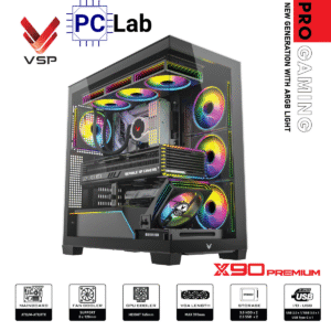 Vỏ case PC máy tính VSP X90 Premium (ATX, Mid Tower, Đen)