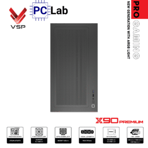 Vỏ case PC máy tính VSP X90 Premium (ATX, Mid Tower, Đen)