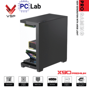 Vỏ case PC máy tính VSP X90 Premium (ATX, Mid Tower, Đen)