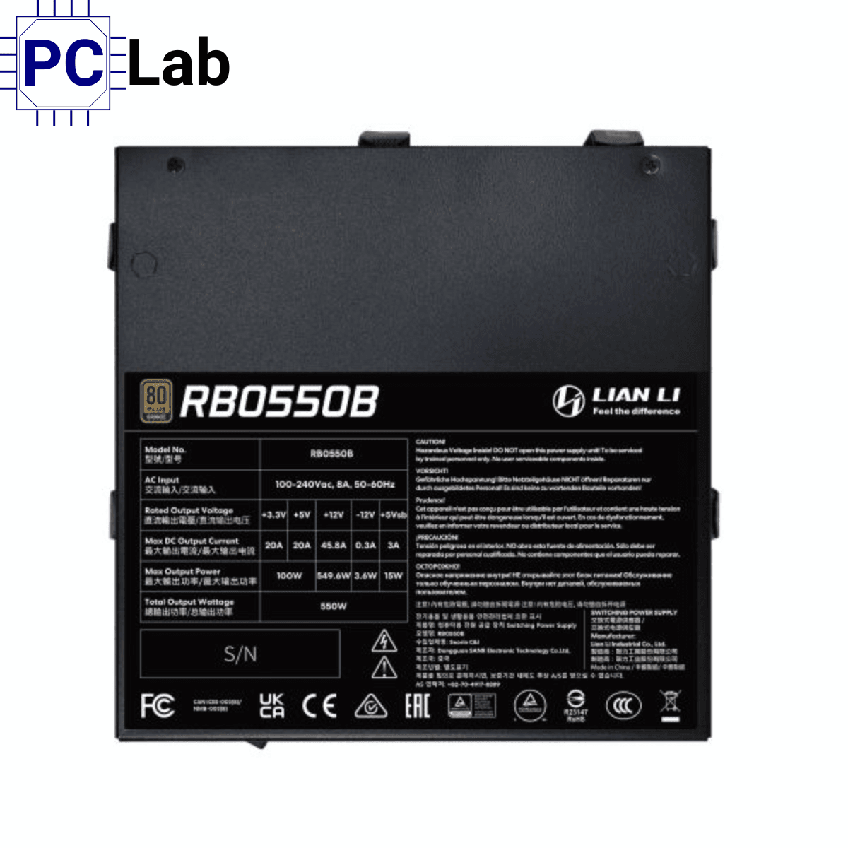 Nguồn PC máy tính Lian Li RB 550B 550W 80 PLUS Bronze (Non-Modular) - Đen