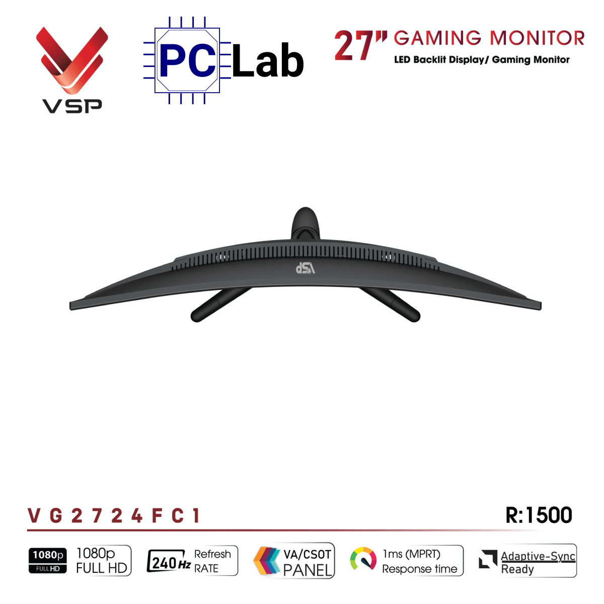 Màn hình cong VSP eSport Gaming VG2724FC1 27inch Full HD 240Hz (27'', Full HD, 240Hz, 1ms, VA, FreeSync)