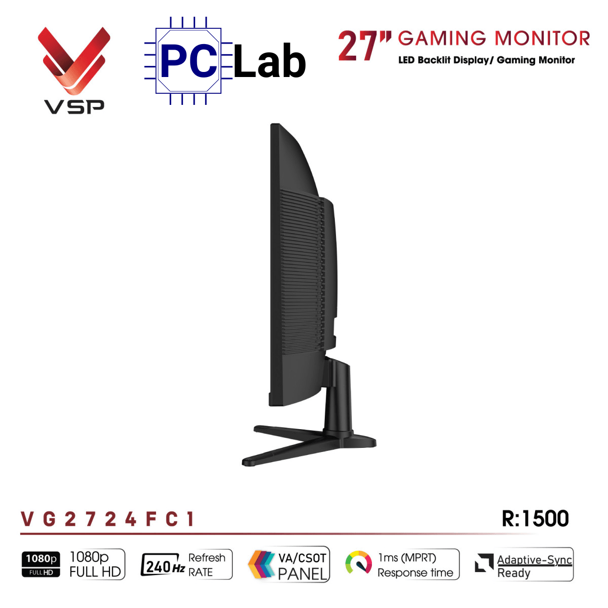 Màn hình cong VSP eSport Gaming VG2724FC1 27inch Full HD 240Hz (27'', Full HD, 240Hz, 1ms, VA, FreeSync)