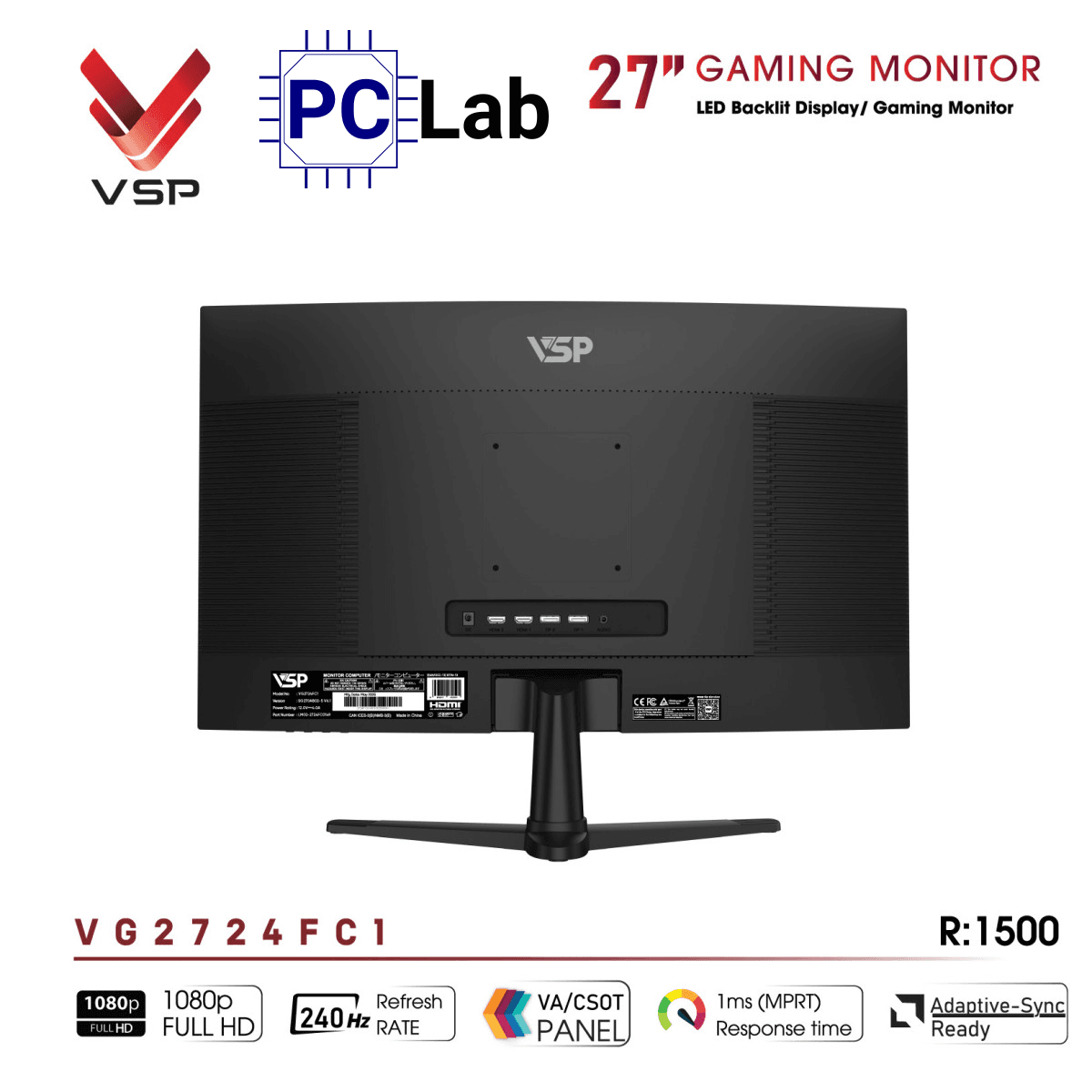 Màn hình cong VSP eSport Gaming VG2724FC1 27inch Full HD 240Hz (27'', Full HD, 240Hz, 1ms, VA, FreeSync)