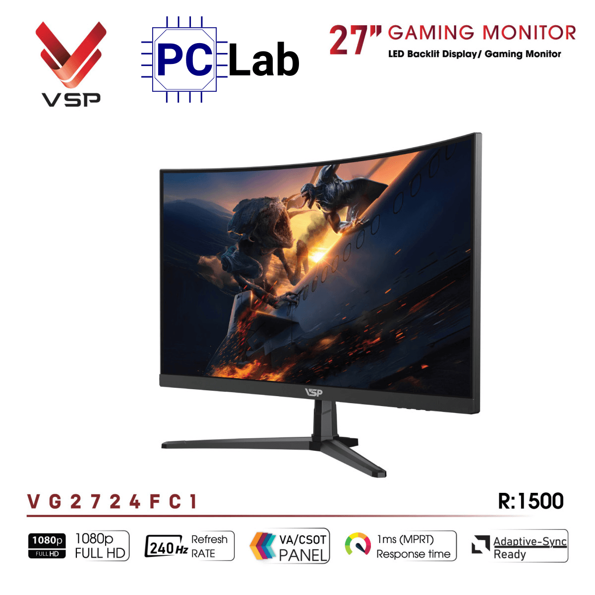 Màn hình cong VSP eSport Gaming VG2724FC1 27inch Full HD 240Hz (27'', Full HD, 240Hz, 1ms, VA, FreeSync)