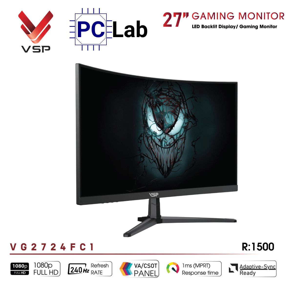 Màn hình cong VSP eSport Gaming VG2724FC1 27inch Full HD 240Hz (27'', Full HD, 240Hz, 1ms, VA, FreeSync)
