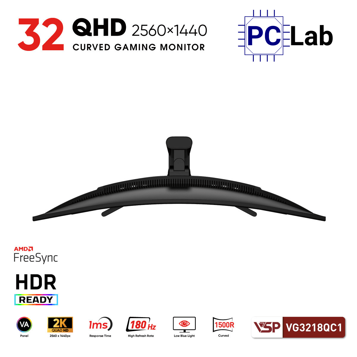 Màn hình cong VSP eSport Gaming VG3218QC1 32inch QHD 180Hz (32'', QHD, 180Hz, 1ms, VA ELED, Adaptive-Sync)