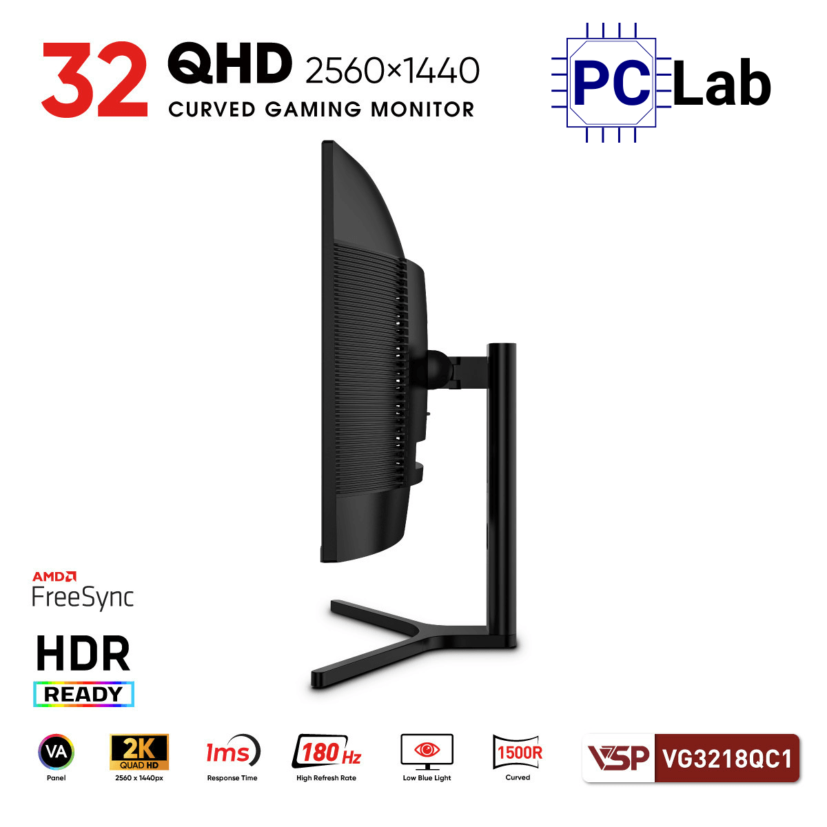 Màn hình cong VSP eSport Gaming VG3218QC1 32inch QHD 180Hz (32'', QHD, 180Hz, 1ms, VA ELED, Adaptive-Sync)
