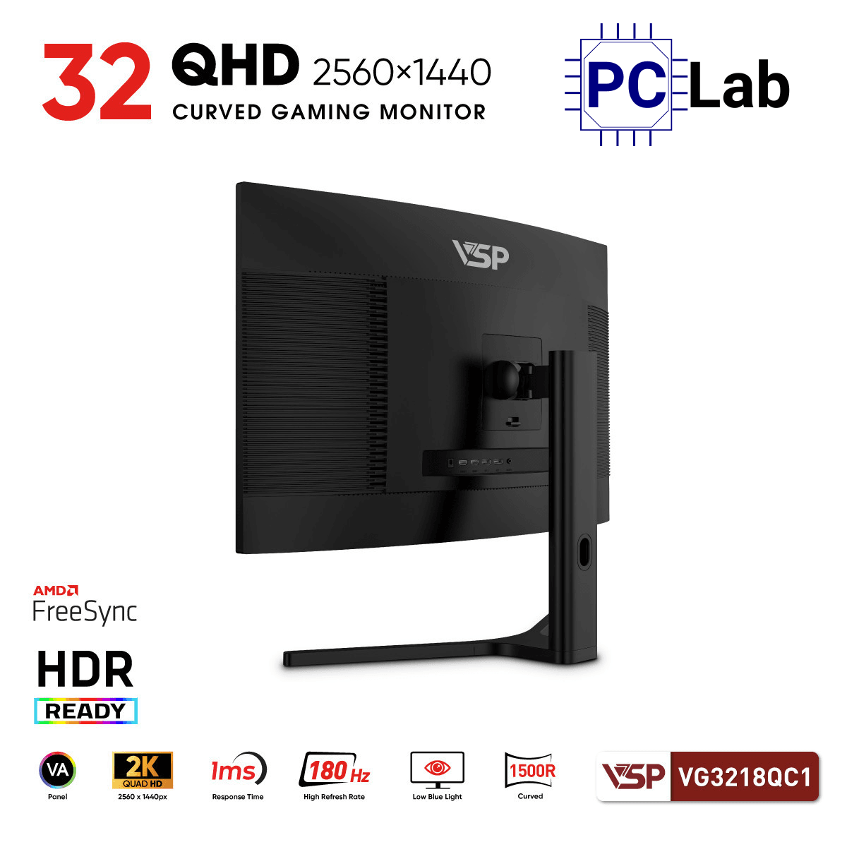 Màn hình cong VSP eSport Gaming VG3218QC1 32inch QHD 180Hz (32'', QHD, 180Hz, 1ms, VA ELED, Adaptive-Sync)