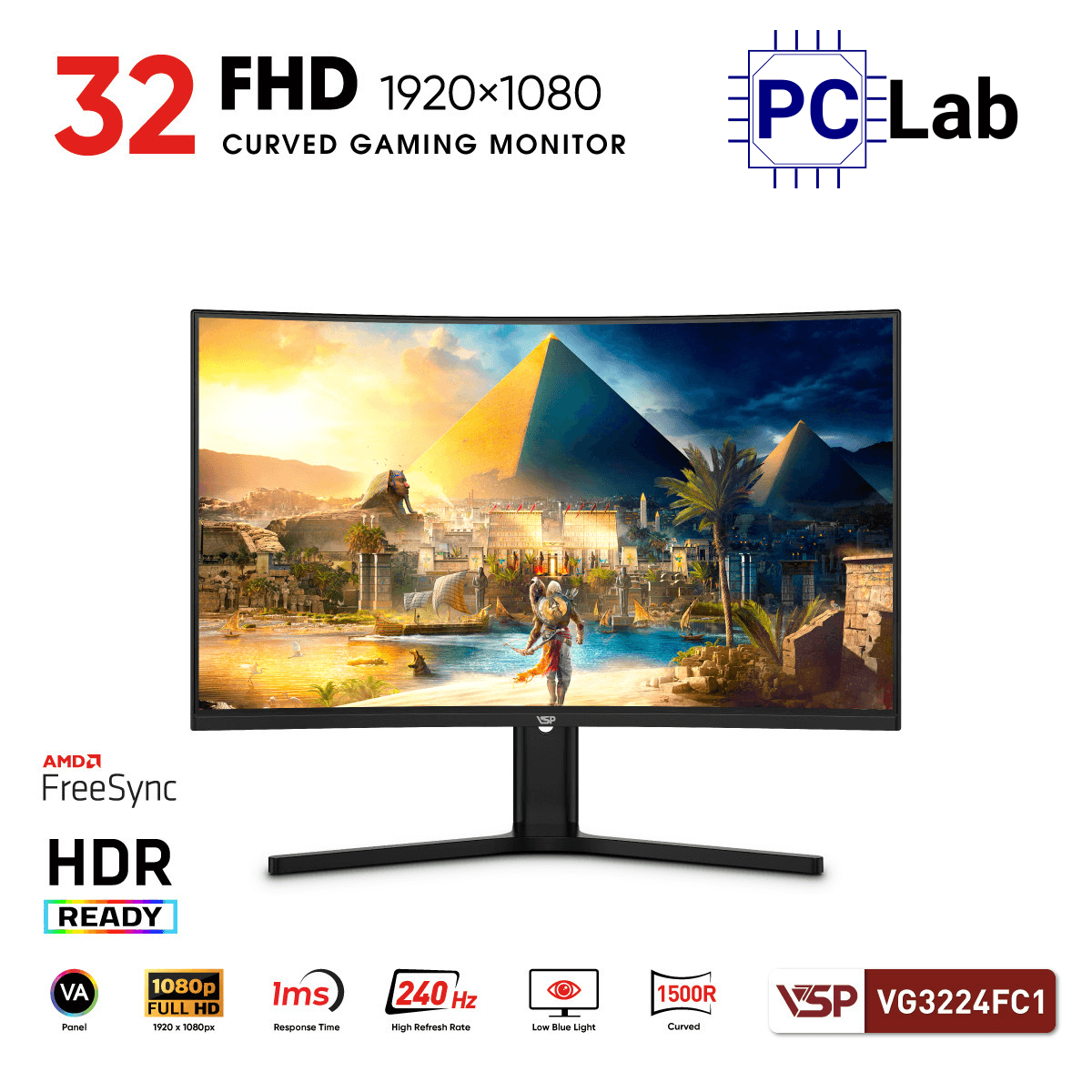 Màn hình cong VSP eSport Gaming VG3224FC1 32inch Full HD 240Hz (32'', Full HD, 240Hz, 1ms, VA, Adaptive-Sync)