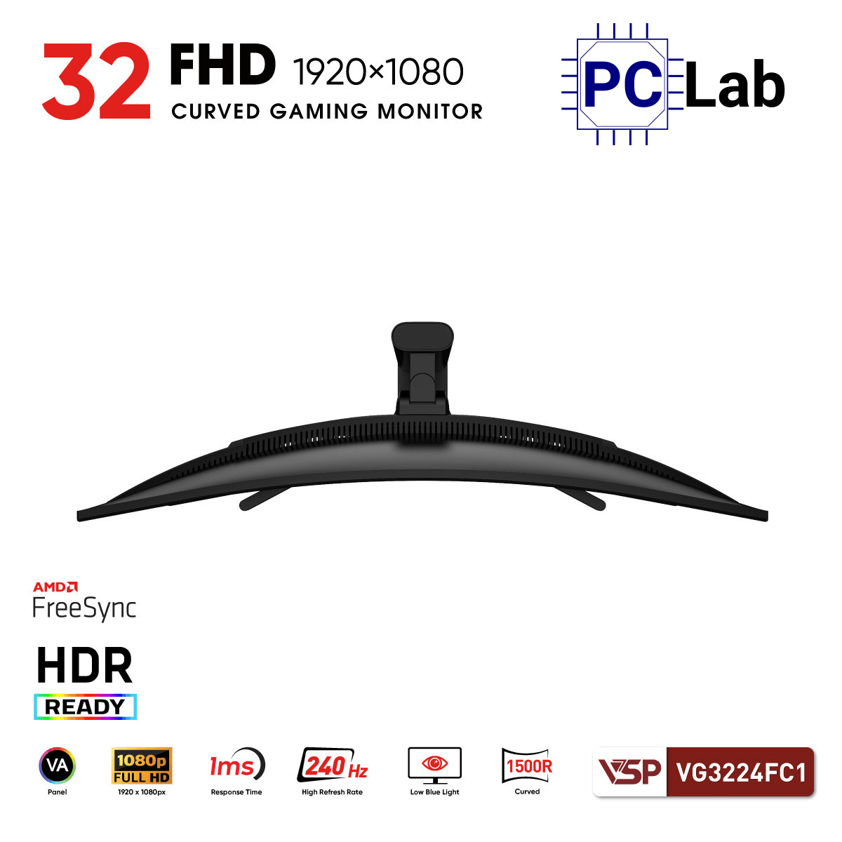 Màn hình cong VSP eSport Gaming VG3224FC1 32inch Full HD 240Hz (32'', Full HD, 240Hz, 1ms, VA, Adaptive-Sync)
