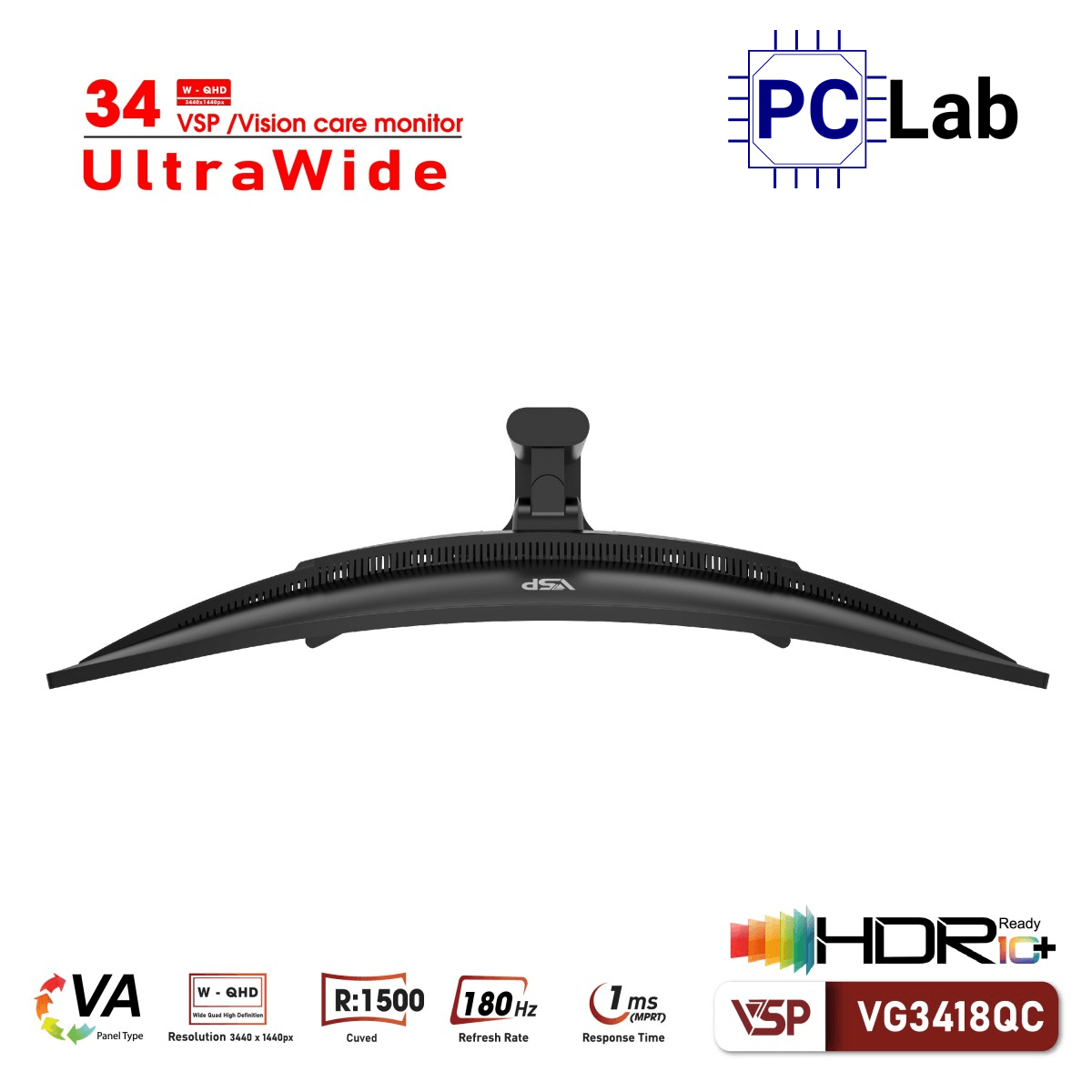 Màn hình cong VSP eSport Gaming VG3418QC 34inch QHD 180Hz (34'', QHD, 180Hz, 1ms, VA, Adaptive-Sync)