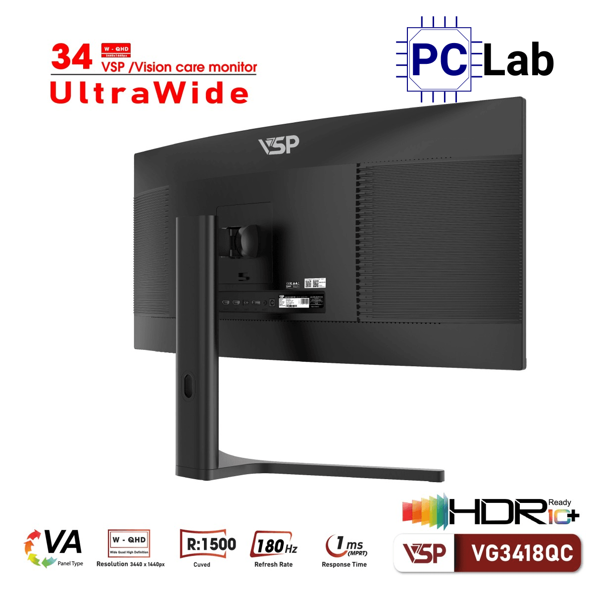 Màn hình cong VSP eSport Gaming VG3418QC 34inch QHD 180Hz (34'', QHD, 180Hz, 1ms, VA, Adaptive-Sync)