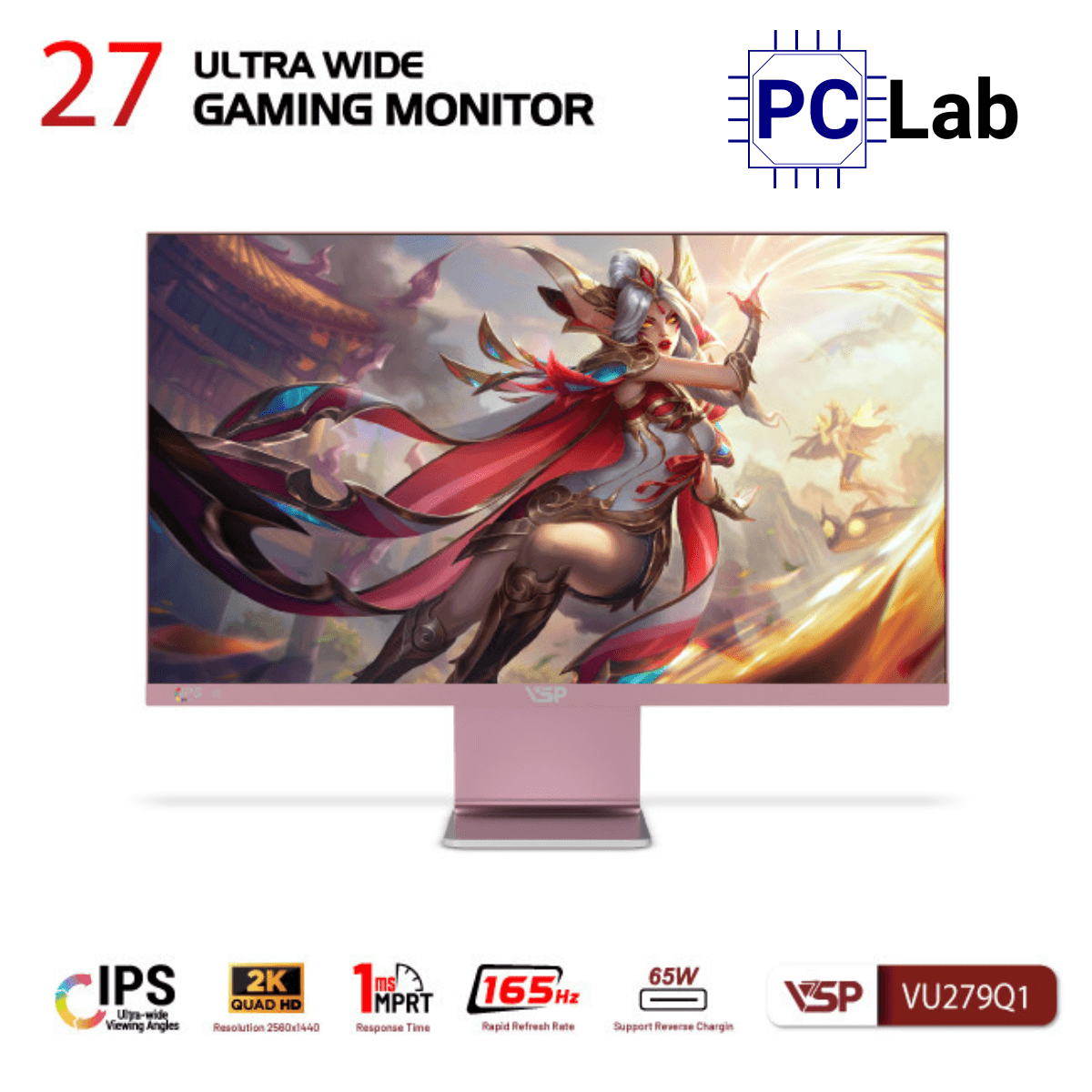 Màn hình cong VSP UltraWide VU279Q1 27inch QHD 165Hz (27'', QHD, 165Hz, 1ms, IPS, FreeSync) - Trắng/Hồng