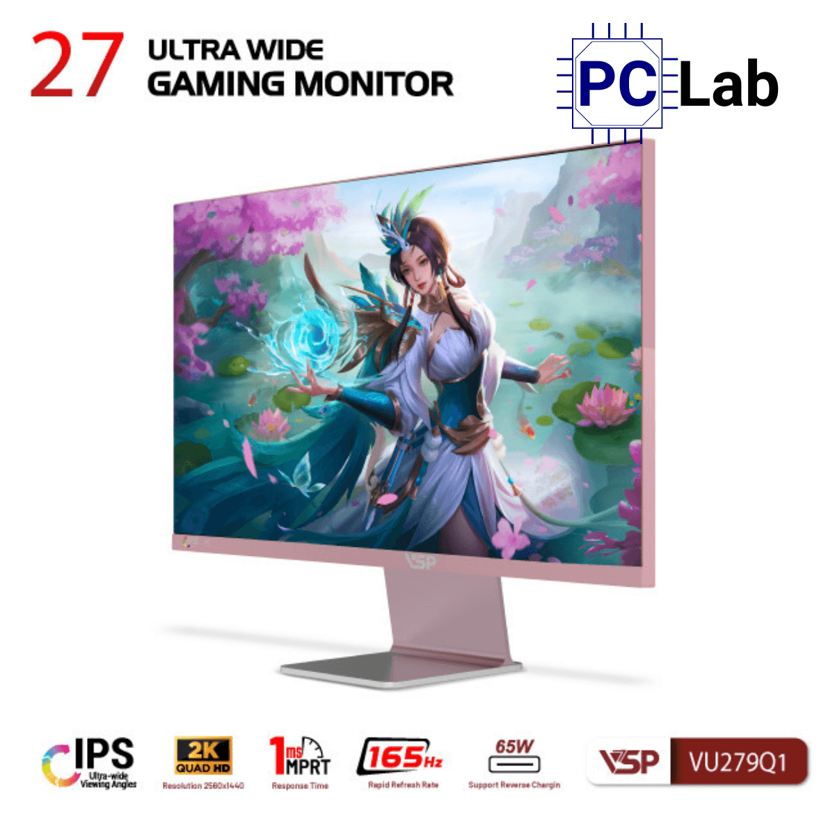 Màn hình cong VSP UltraWide VU279Q1 27inch QHD 165Hz (27'', QHD, 165Hz, 1ms, IPS, FreeSync) - Trắng/Hồng