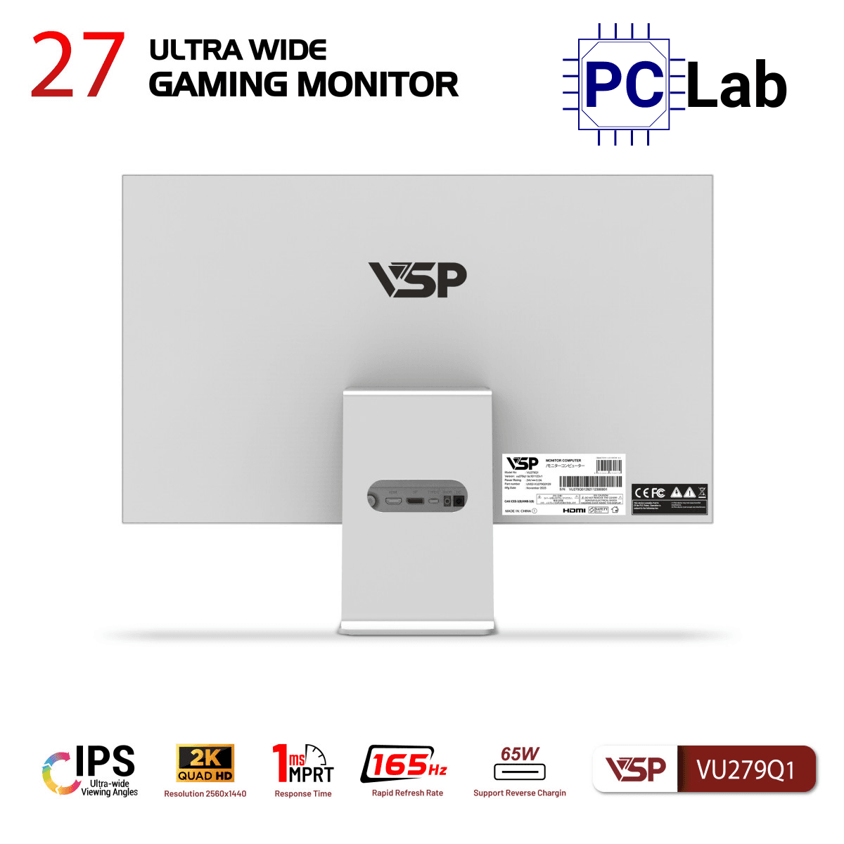 Màn hình cong VSP UltraWide VU279Q1 27inch QHD 165Hz (27'', QHD, 165Hz, 1ms, IPS, FreeSync) - Trắng/Hồng