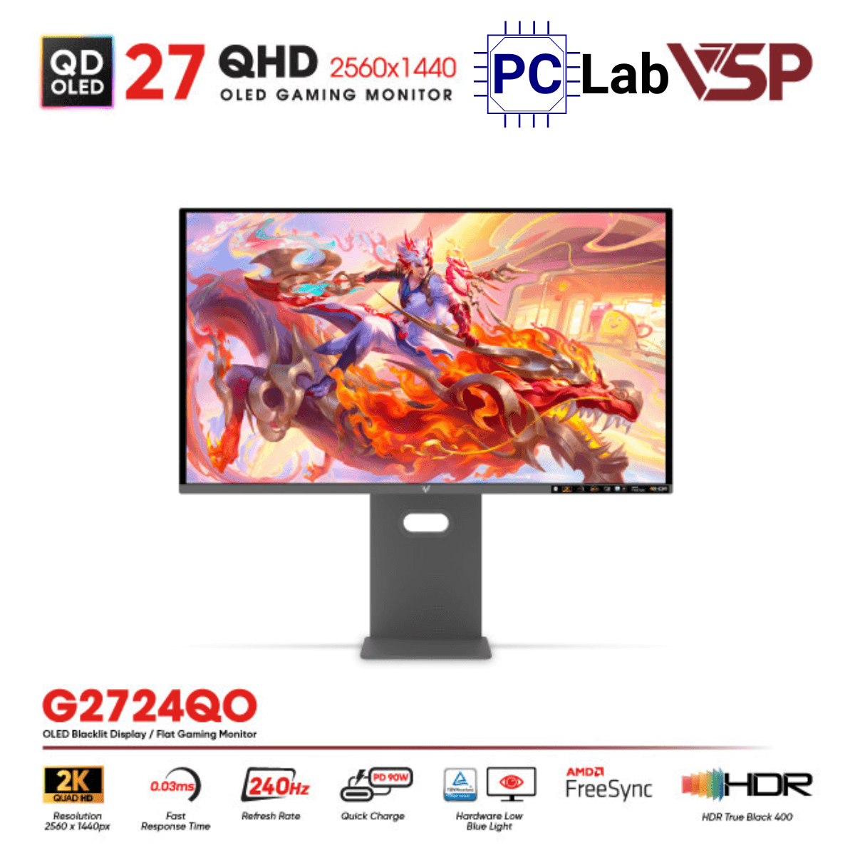 Màn hình VSP Ai Gaming Vision Pro G2724QO 27inch QHD 240Hz (27'', QHD, 240Hz, 0.03ms, G-Sync, QD-OLED)