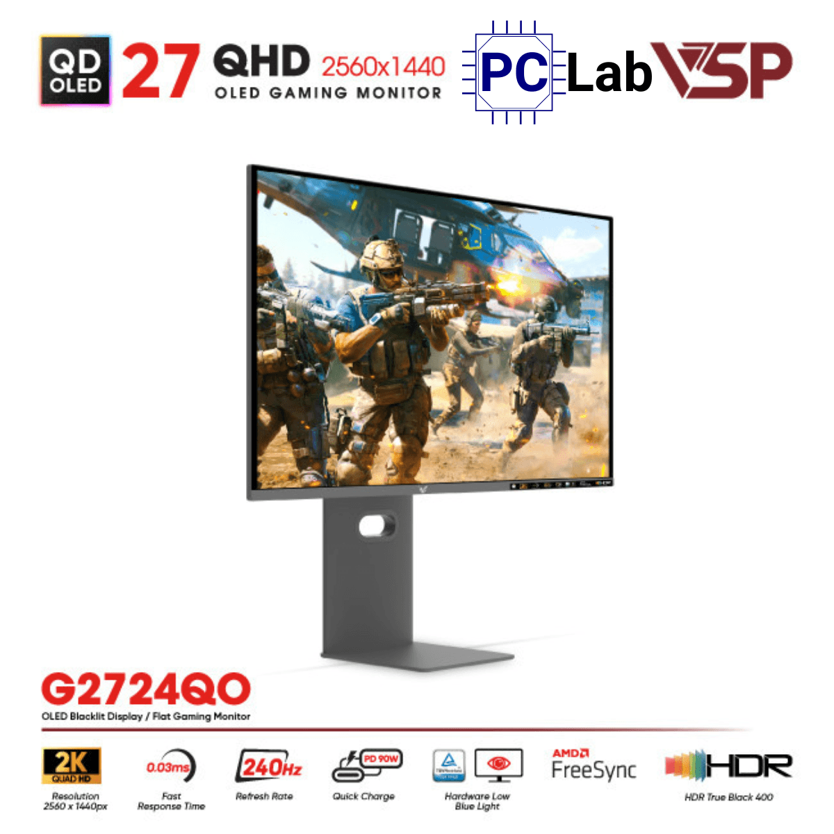 Màn hình VSP Ai Gaming Vision Pro G2724QO 27inch QHD 240Hz (27'', QHD, 240Hz, 0.03ms, G-Sync, QD-OLED)