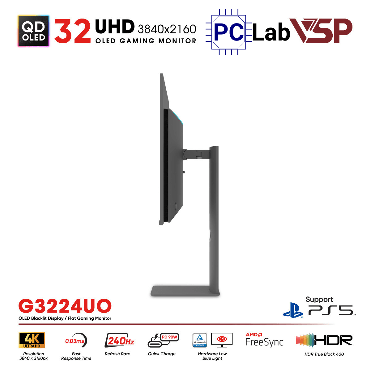 Màn hình VSP Ai Gaming Vision Pro G3224UO 32inch 4K 240Hz (32'', 4K, 240Hz, 0.03ms, G-Sync, QD-OLED)