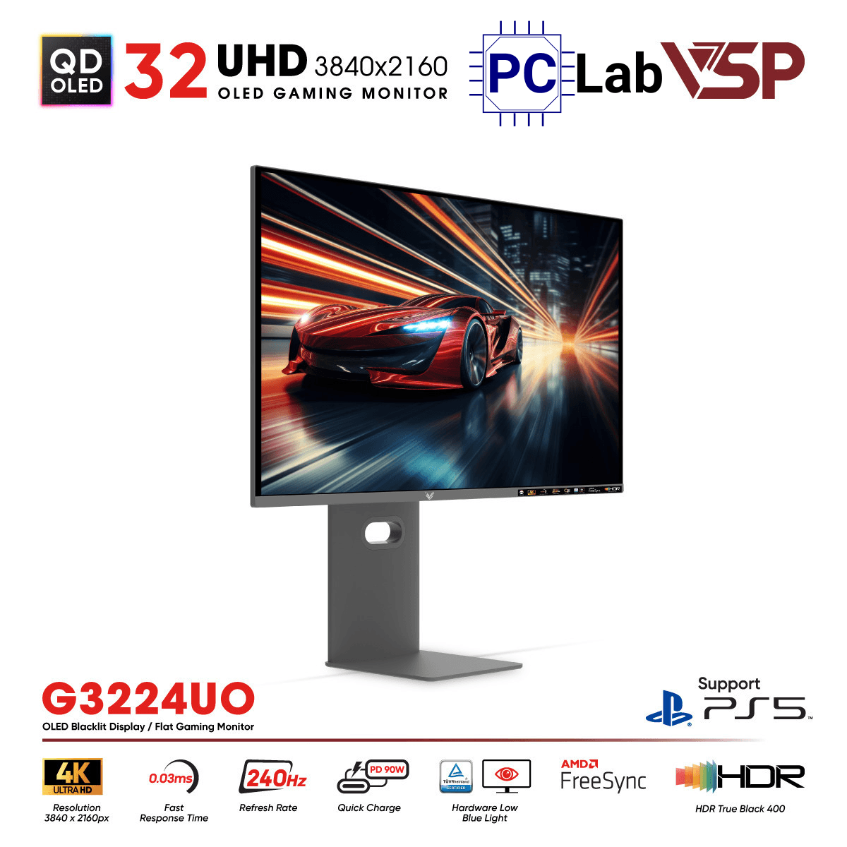 Màn hình VSP Ai Gaming Vision Pro G3224UO 32inch 4K 240Hz (32'', 4K, 240Hz, 0.03ms, G-Sync, QD-OLED)