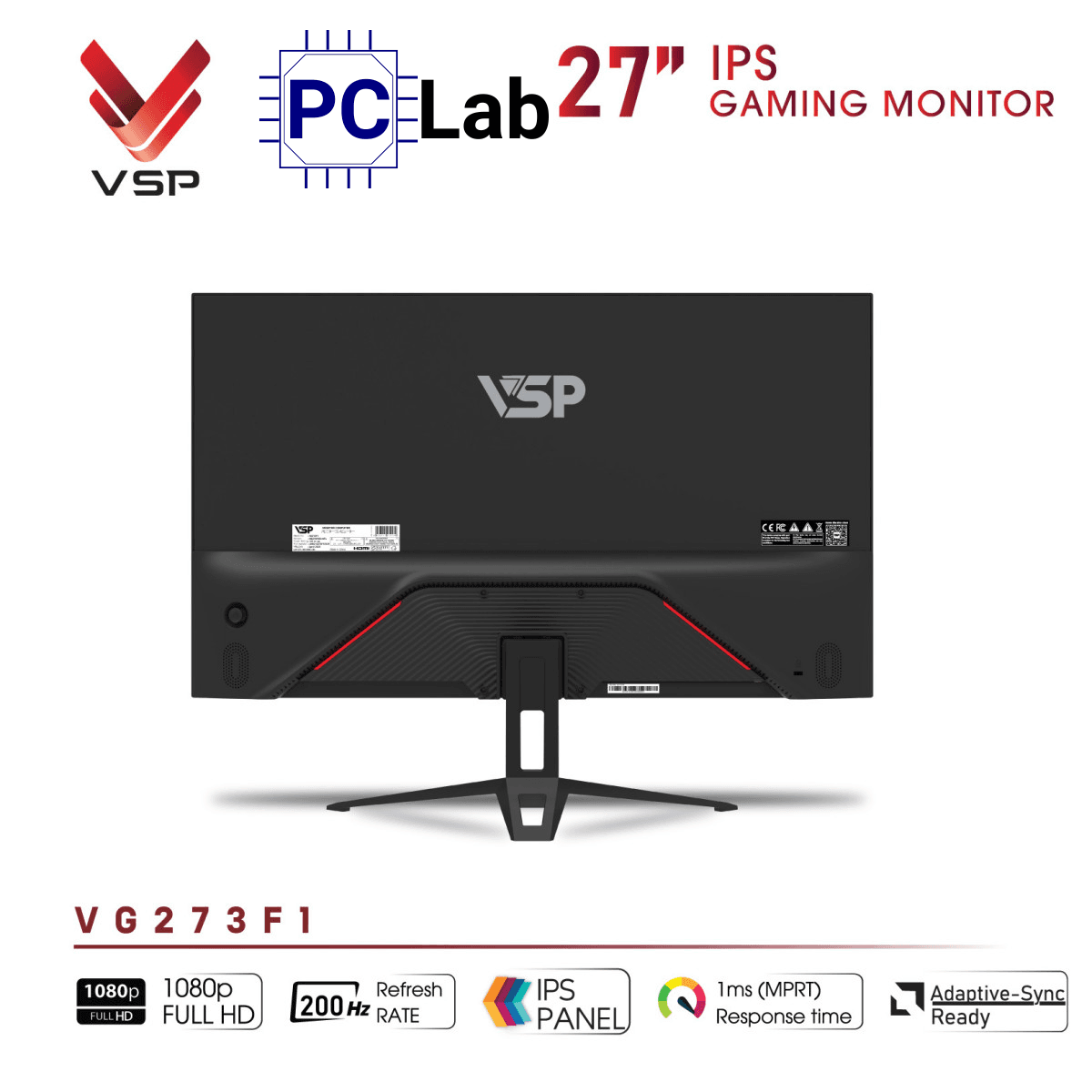 Màn hình VSP eSport Gaming VG273F1 27inch Full HD 200Hz (27'', Full HD, 200Hz, 1ms, IPS, FreeSync/Adaptive-Sync)