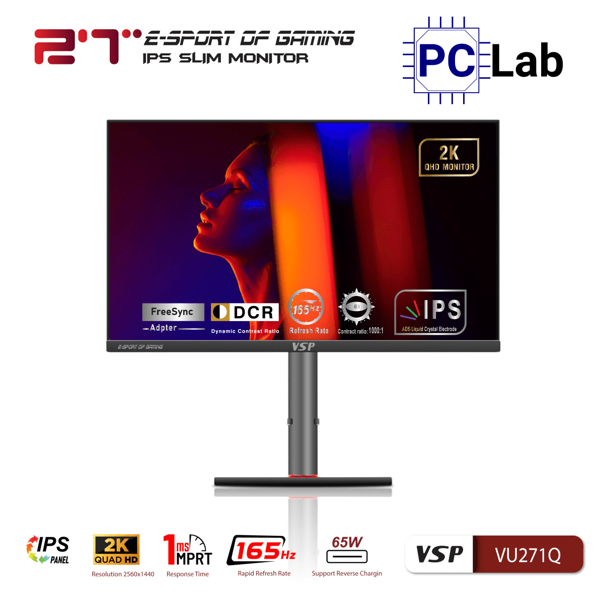 Màn hình VSP eSport Gaming VU271Q 27inch QHD 165Hz (27'', QHD, 165Hz, 1ms, IPS, FreeSync)