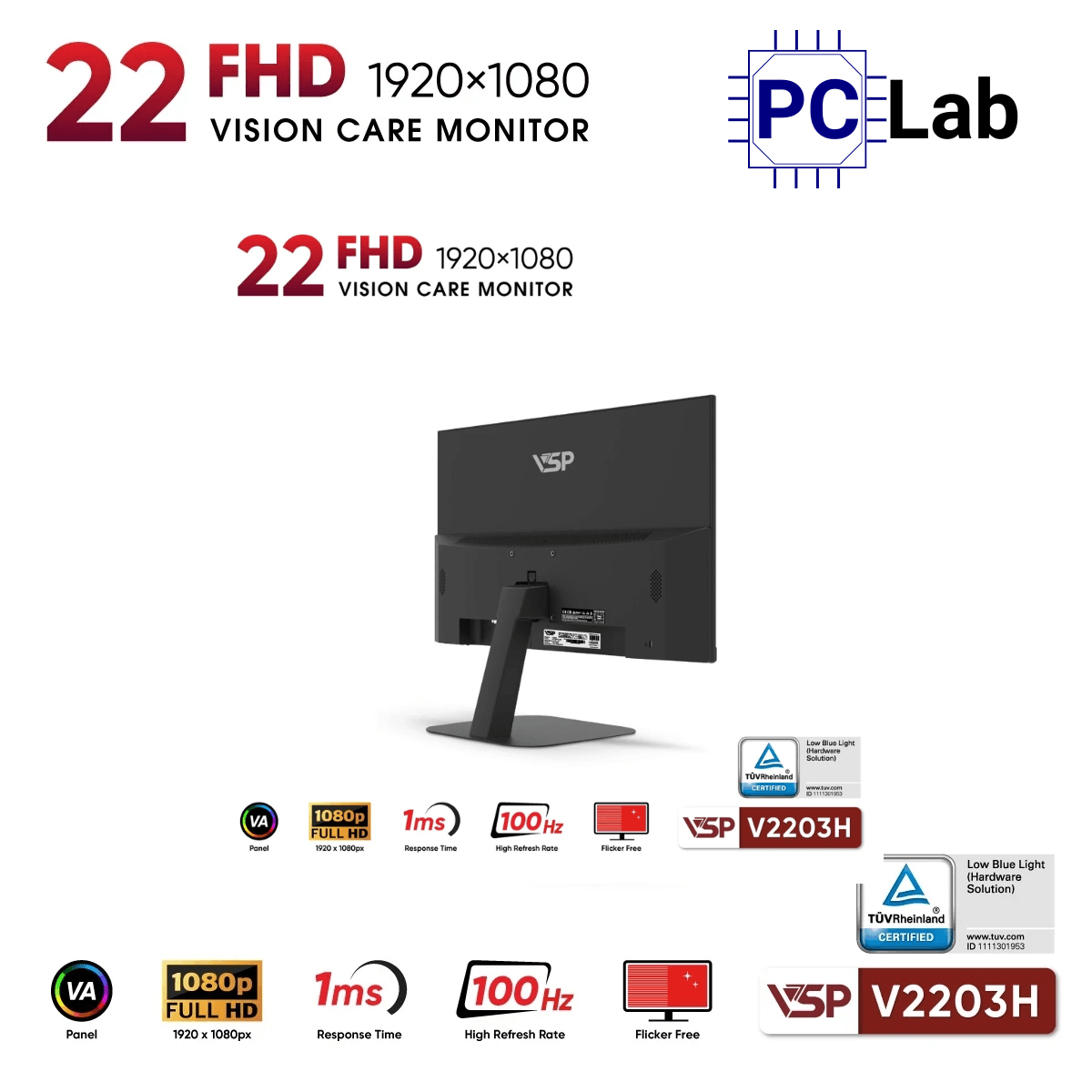 Màn hình VSP V2203H 22inch Full HD 100Hz (22'', Full HD, 100Hz, 5ms, VA) – Đen