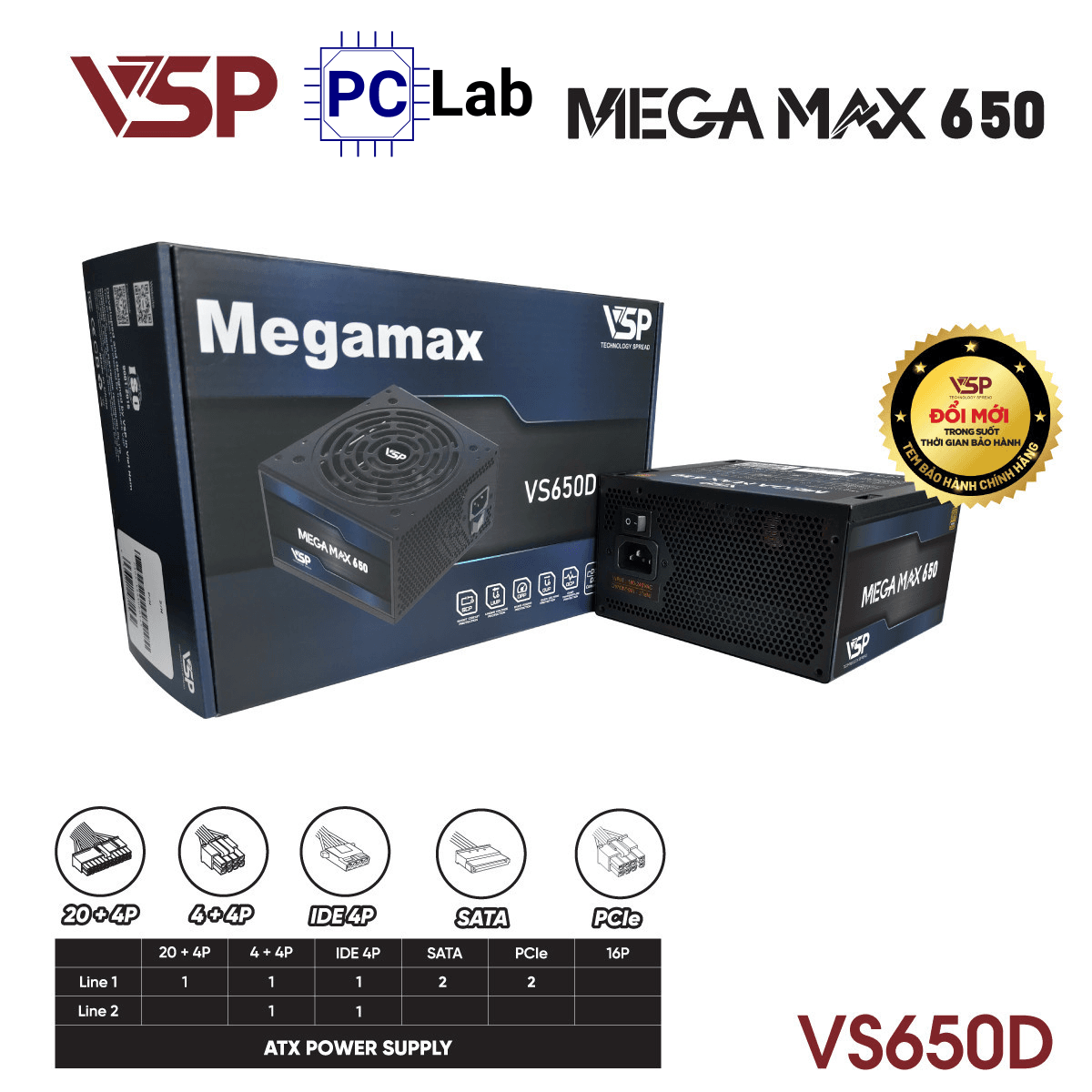 Nguồn PC máy tính VSP MEGAMAX VS650D 650W