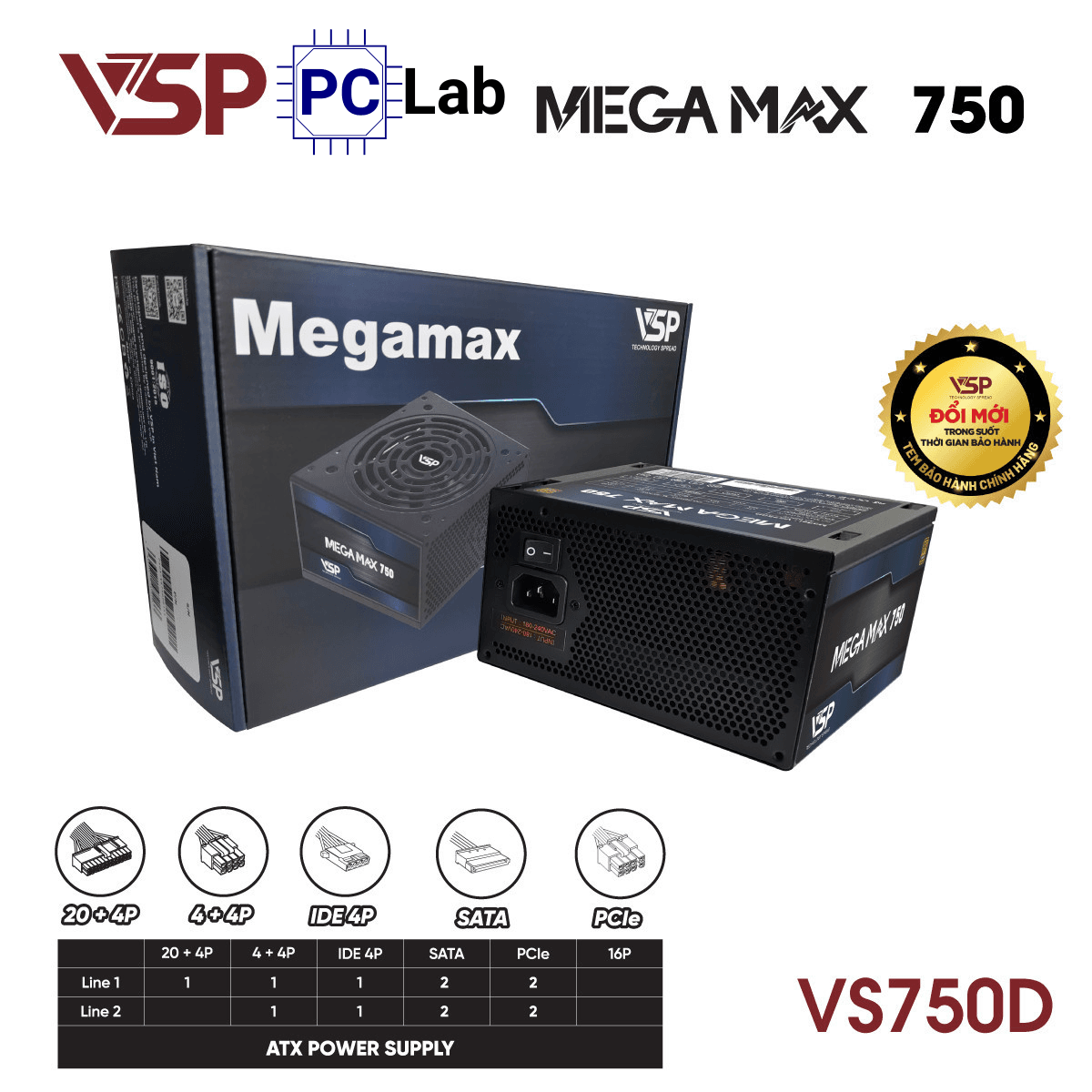 Nguồn PC máy tính VSP MEGAMAX VS750D 750W