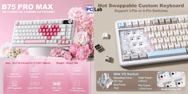 Yunzii Ra Mắt Bàn Phím Cơ Không Dây B75 PRO MAX Có Núm Xoay & Màn Hình TFT