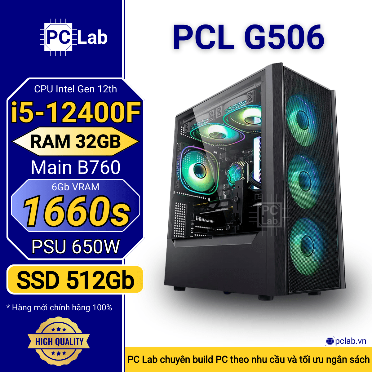 PC Gaming PCL G506 (Intel Core i5-12400F, RAM 32GB, GTX1660s 6Gb)