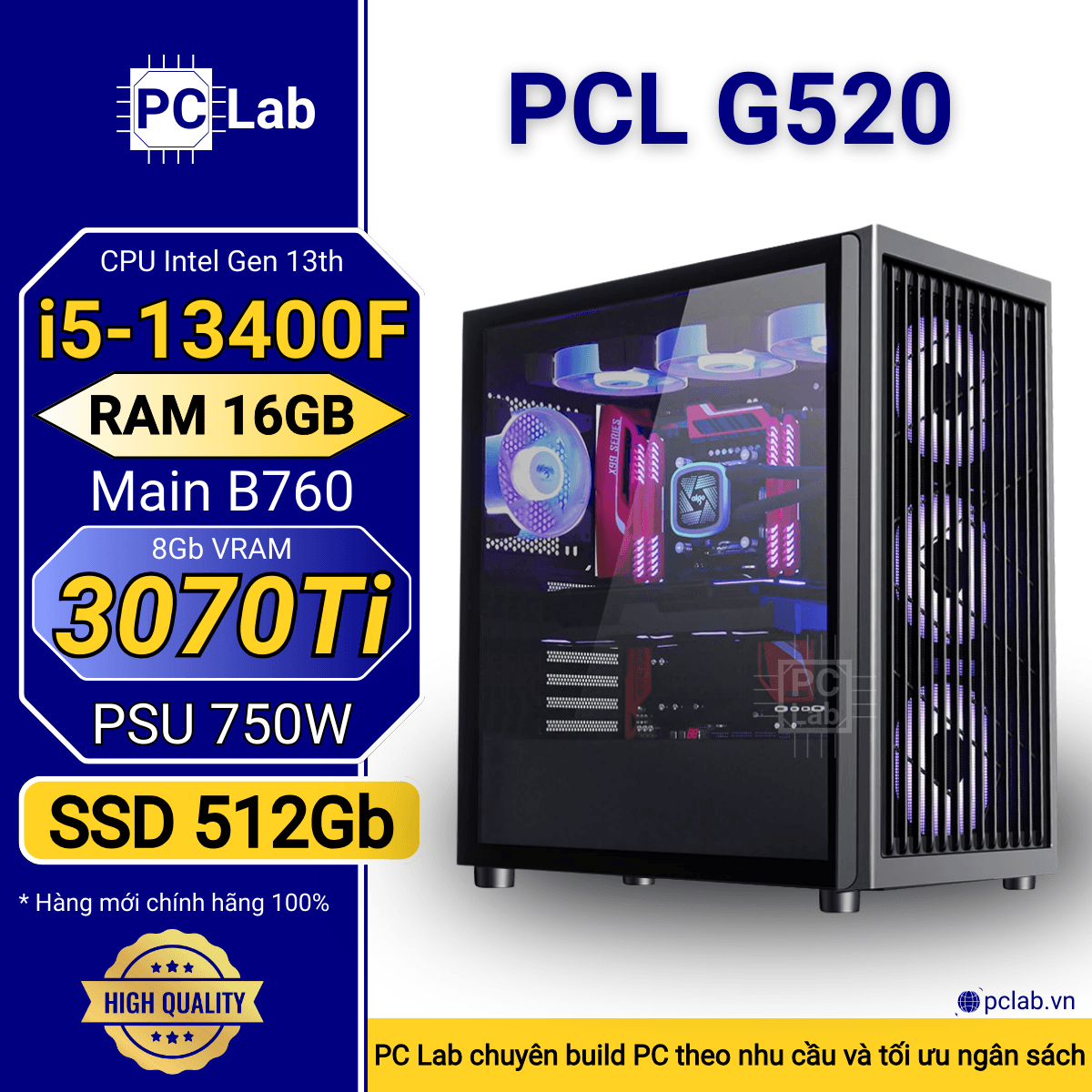 PC Gaming PCL G520 (Intel Core i5-13400F, RAM 16GB, RTX3070Ti 8Gb)