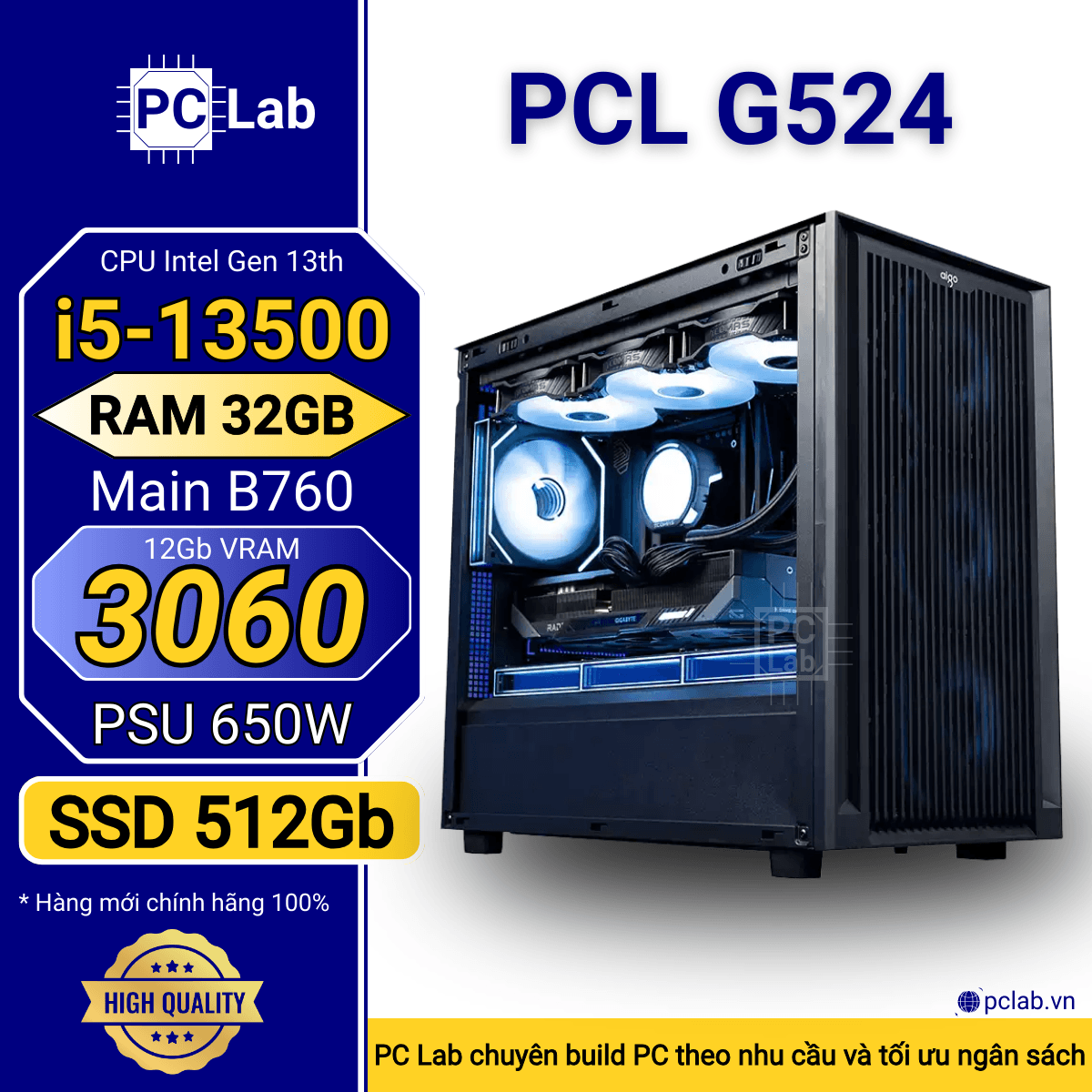 PC Gaming PCL G524 (Intel Core i5-13500, RAM 32GB, RTX3060 12Gb)